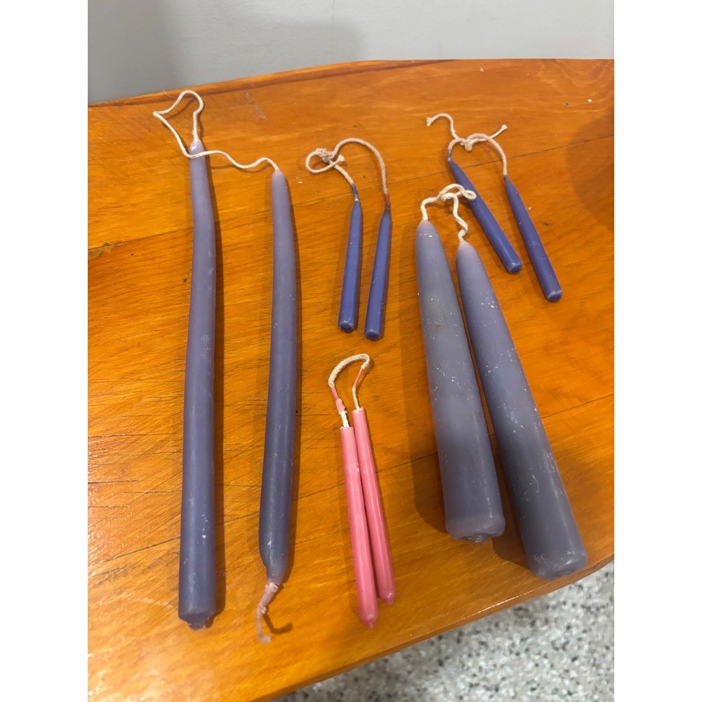 Hand Dipped Taper Candles Set 4 Pairs Purple Pink Assorted Sizes Unscented Wax